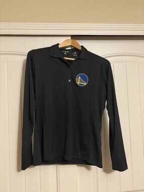 Golden State Warriors Polo Shirt Antigua Womens Medium Black Long Sleeve Collar